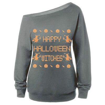 

Skew Neck Witches Print Halloween Sweatshirt