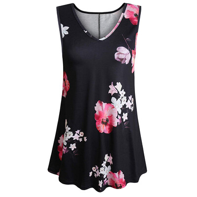 

Starmoon Womens Summer Printed Sleeveless V Neck T Shirts Blouse Pleats Tunic Tank Tops