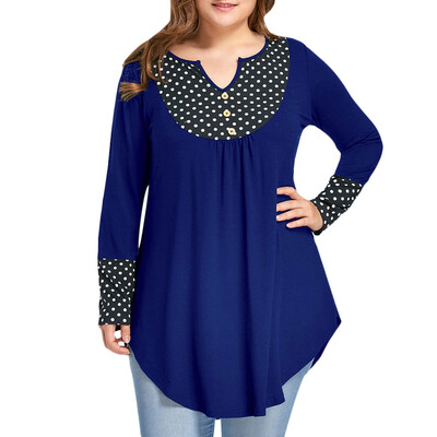 

Plus Size Polka Dot Curved Tunic Top