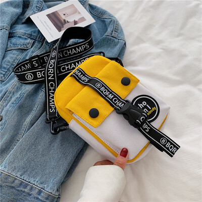 

Qiao Bani 2019 new Korean chic fashion port wind wild hit color canvas small square bag shoulder diagonal female bag