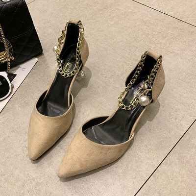 

Sandals woman Xia Han version 100 Baotou sandals female chic sexy crystal heel chain high heel shoe tide