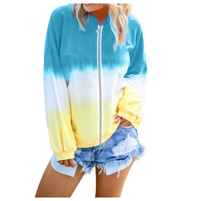 

Toponeto Womens Casual O-Neck Gradient Contrast Color Long Sleeve Top Blouse Coat