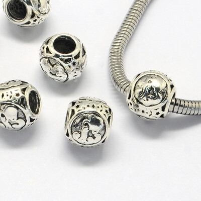 

Alloy European Beads Large Hole Rondelle Beads with ConstellationZodiac Sign Antique Silver Aquarius 105x9mm Hole 45mm