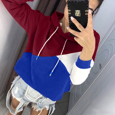 

Nomeni Women Autumn Long Sleeve Patchwork Hoodie Hooded Sweatshirt Pullover Tops Blouse