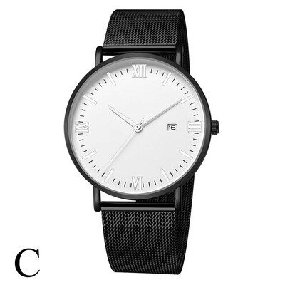 

Gobestart Luxury Fashion Stainless Steel Mesh Belt Watch Mens Quartz Calendar Watches