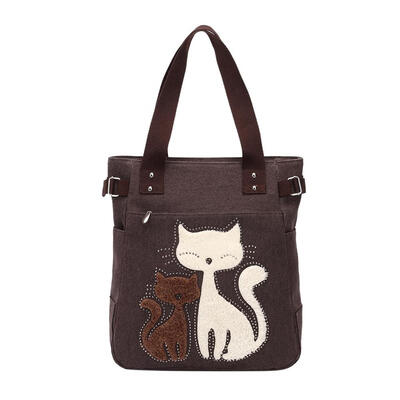 

Canvas Women Shoulder Handbags Large Capacity Totes Cute Cat Shopping Bags