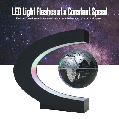 

3" C Shape Magnetic Levitation Floating Globe Maglev Levitation Rotating Globe World Map with Colored LED Lights for Teaching Home