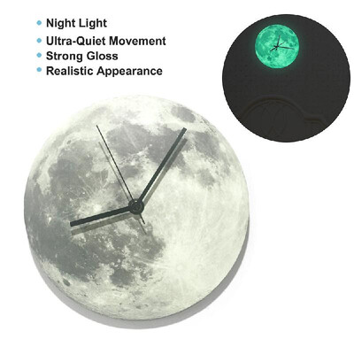 

300mm Glowing Moon Wall Clock Waterproof PVC Acrylic Luminous Hanging Clock Moon Clock Livingroom Bedroom Decor