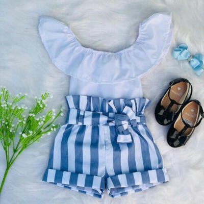 

AU Toddler Baby Girls Ruffle Tops T-shirts Striped Shorts Pants Outfits Clothes