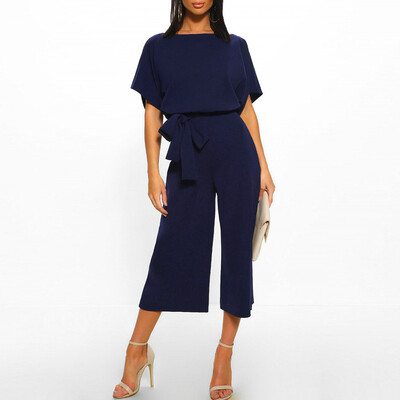 

Starmoon Women Short Sleeve Playsuit Clubwear Straight Leg Jumpsuit With Belt