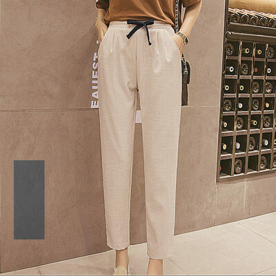 

Tailored Women Pure Color Leisure Time Belt Cotton Linen Pants