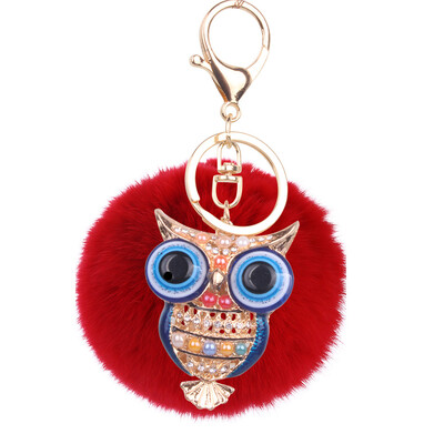 

8cm Rex Rabbit Fur Ball Owl Keychain Cute Animal Lady Bag Mobile Phone Pendant