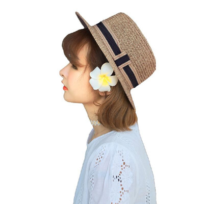 

New Fashion Women Straw Hat Ribbon Trim Wide Brim Summer Sun Beach Holiday Cap Fedora Trilby Hat