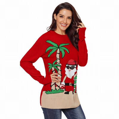 

Round neck long sleeve snowflake knit sweater pullover sweater womens