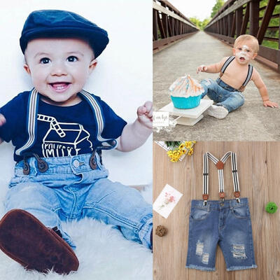

Toddler Kids Baby Boy Denim Hole Jeans Bib Overalls Short Pants Clothes Casual Summer