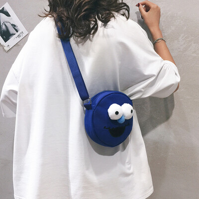 

Cute bag female 2019 new wave Korean version of the wild Sesame Street shoulder Messenger bag cartoon canvas small round bag Meng