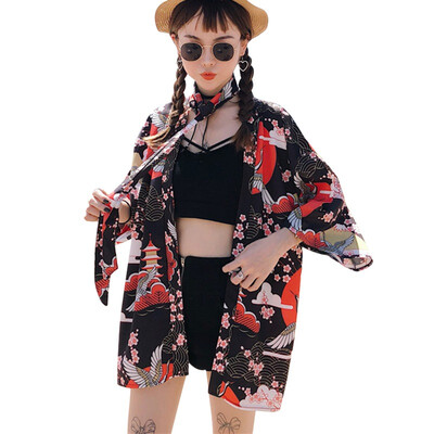

Vintage Japanese Harajuku Style Coat Kimono Jacket women Japanese Girlfriends kimono Print Beach CardiganChaqueta Mujer