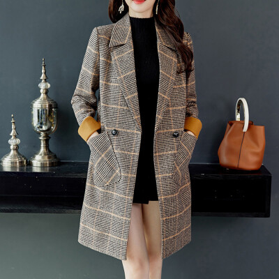 

Roseonmyhand Women Fashion Plaid Vintage Winter Warm Long Sleeve Button Woolen Jacket Coat