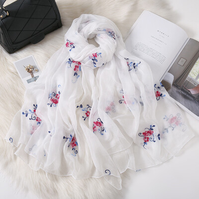 

Transit flower simulation silk scarf wholesale embroidery flower chiffon scarves scarf dual-use spring&summer sunscreen beach towel