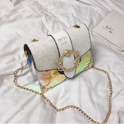 

Luxury Golden Buckle Shoulder Bags Women Sequins Chain Messenger Bag 2019 Laser Korean Style Handbags Flap Crossbody Bags