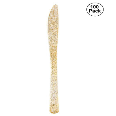 

8" GOLD GLITTERED PLASTIC KNIFE Party Wedding Catering Dinner
