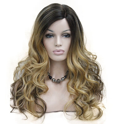 

StrongBeauty Lace Long Curly Brown BLonde Ombre Monofilament Side Part Heat ok Ombre Dark Brown Blonde Full Synthetic Wig