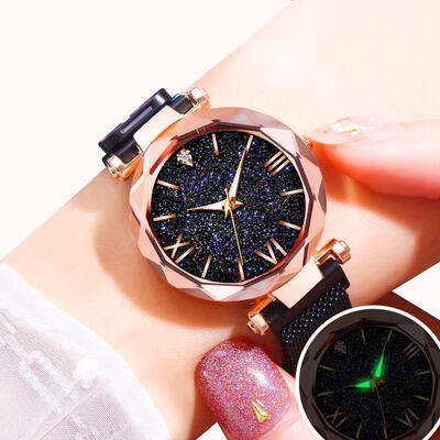 

New Fashion Starry Sky Watch Roman Number Clock Magnetic Mesh Band Stainless Steel Quartz Wristwatch Ladies Diamond Watches