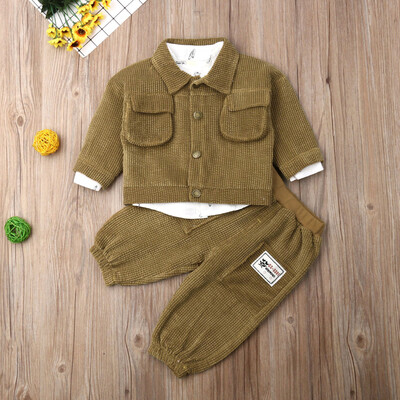 

3pcs Toddler Kid Baby Boys Autumn Warm Clothes Outfit Coat Shirt Tops Long Pants