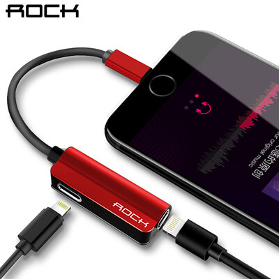 

ROCK Apple 7 Headphones Adapter iPhoneX87plus 2-in-1 Audio Conversion Cable Charging Songs Calling Dual Lightning Converter Red