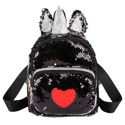 Ear Horn Decor Travel Backpacks Cute Kids Sequins Knapsack Heart Rucksack