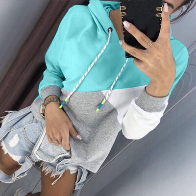 

Nomeni Women Autumn Long Sleeve Patchwork Hoodie Hooded Sweatshirt Pullover Tops Blouse
