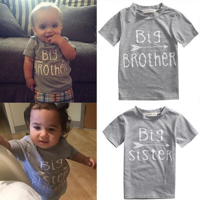 

NEW Fashion Baby Kids Girls Boy Short Sleeve Cotton T-shirts Top Letter print Brother Sister