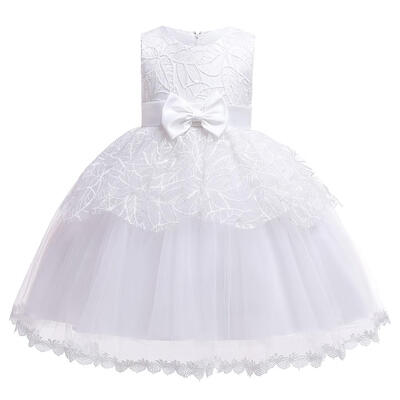 

Print Dress Sleeveless O-neck Children Mesh Bowknot Princess A-line Dresses
