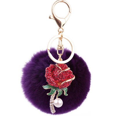 

Korean fashion pink rose keychain creative rex rabbit plush ball car bag pendant small gifts