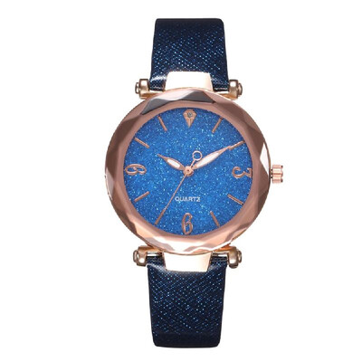 

Women Fashion Casual Starry Night Dial Quartz Watch Exquisite Leather Band Alloy Case Wrist Watch