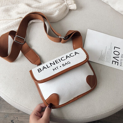 

Small bag female new fashion simple broadband canvas small square bag wild letter slanting single backpack