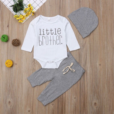 

3PCS Newborn Kid Baby Boy Outfit Clothes Romper Pants Little Brother Costumes