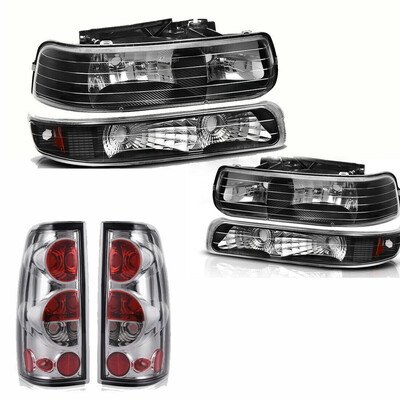 

For 99-02 Chevy Silverado Headlights Tail Lights Set Clear Lens Left Right