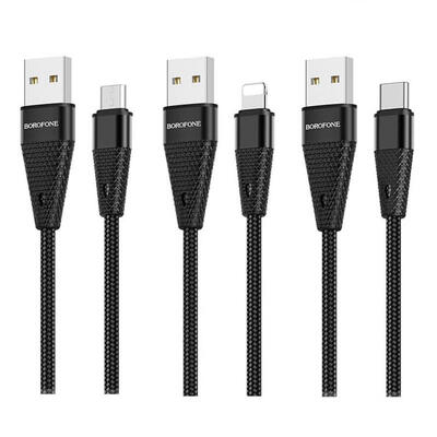 

Borofone BU10 Universal USB To Type-C Micro USB Lightning Nylon Braided Charging Data Cord Cable-Lightning