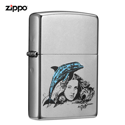 

Zippo lighter Dolphin&my flower chrome color printing 207-041701