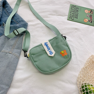 

Small bag canvas bag woman single shoulder oblique satchel college students in summer simple ancient feeling girl ins forest depar