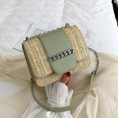 

2019 New Chain Bags Women Summer Square Rattan Bag Lady Handmade Woven Beach CrossBody Bag Bohemia Handbag Travel Vocation