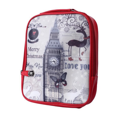 

Vintage Women Backpack PU Leather Colorful Print Student School Bag Handbag Red Big Ben