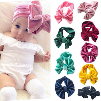 

NEW Baby Toddler Kids Girl Large Bow Pleuche Elastic Headband Hair Band Headwear