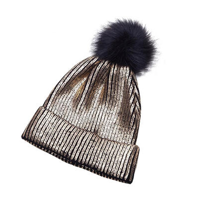 

Fashion Women Winter Warm Hat Glossy Pompom Beanies Cap Casual Knitted Hats