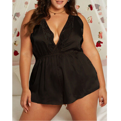 

Sexy Lingerie Lace Babydoll V-neck Jumpsuit Womens Underwear Sleepwear Bodysuit