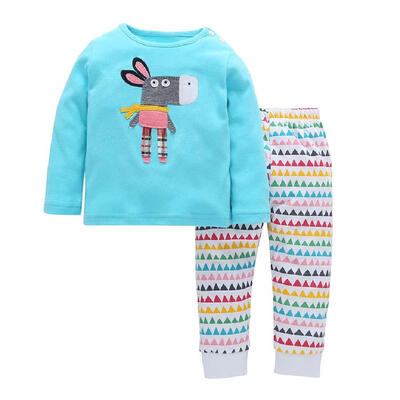 

2pcs Colorful Donkey Long Sleeve Clothing Set Warm Cotton Tops Pants Suit