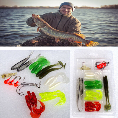 

Saidsome 22Pcs Soft Worm Lure Lure Set Head Jig Hooks Fishing Baits Set Tackle fishing bait fishing lure