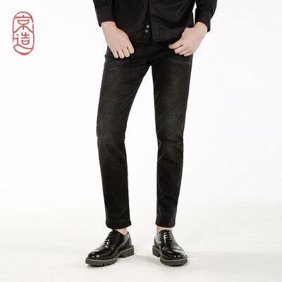 

Beijing made mens sanding warm slim straight jeans 2018 autumn new black 31 17080A