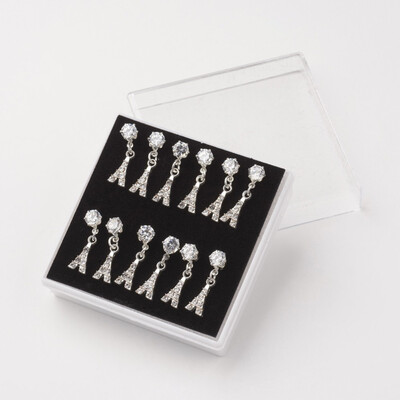 

Plastic Rhinestone Stud Earrings with Plastic Ear Nuts Eiffel Tower Crystal 21mm pin 07mm 6pairsbox
